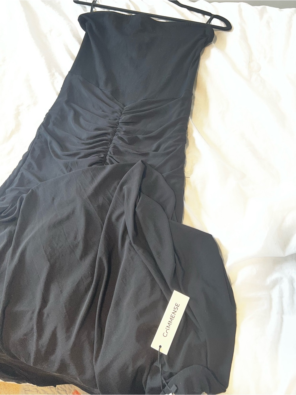 Commense Black Ruched Slip Dress